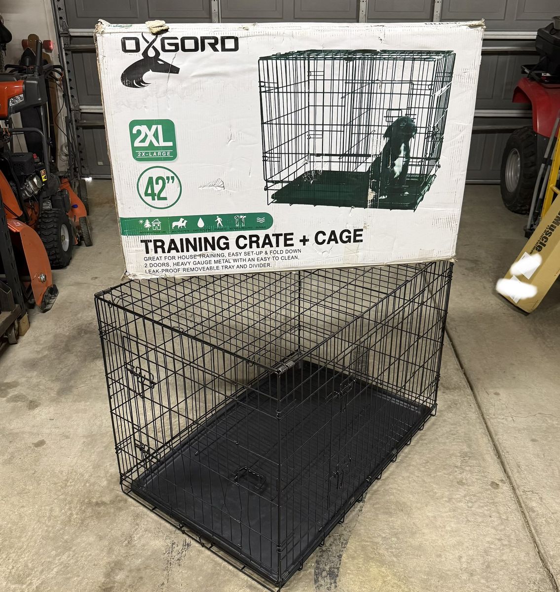 OxGord 2XL Dog Crate, 42" x 27" x 30" Wire Pet Kennel, Double Door, Foldable