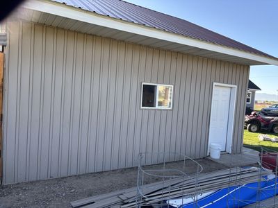 Beige vinyl siding - board and batton