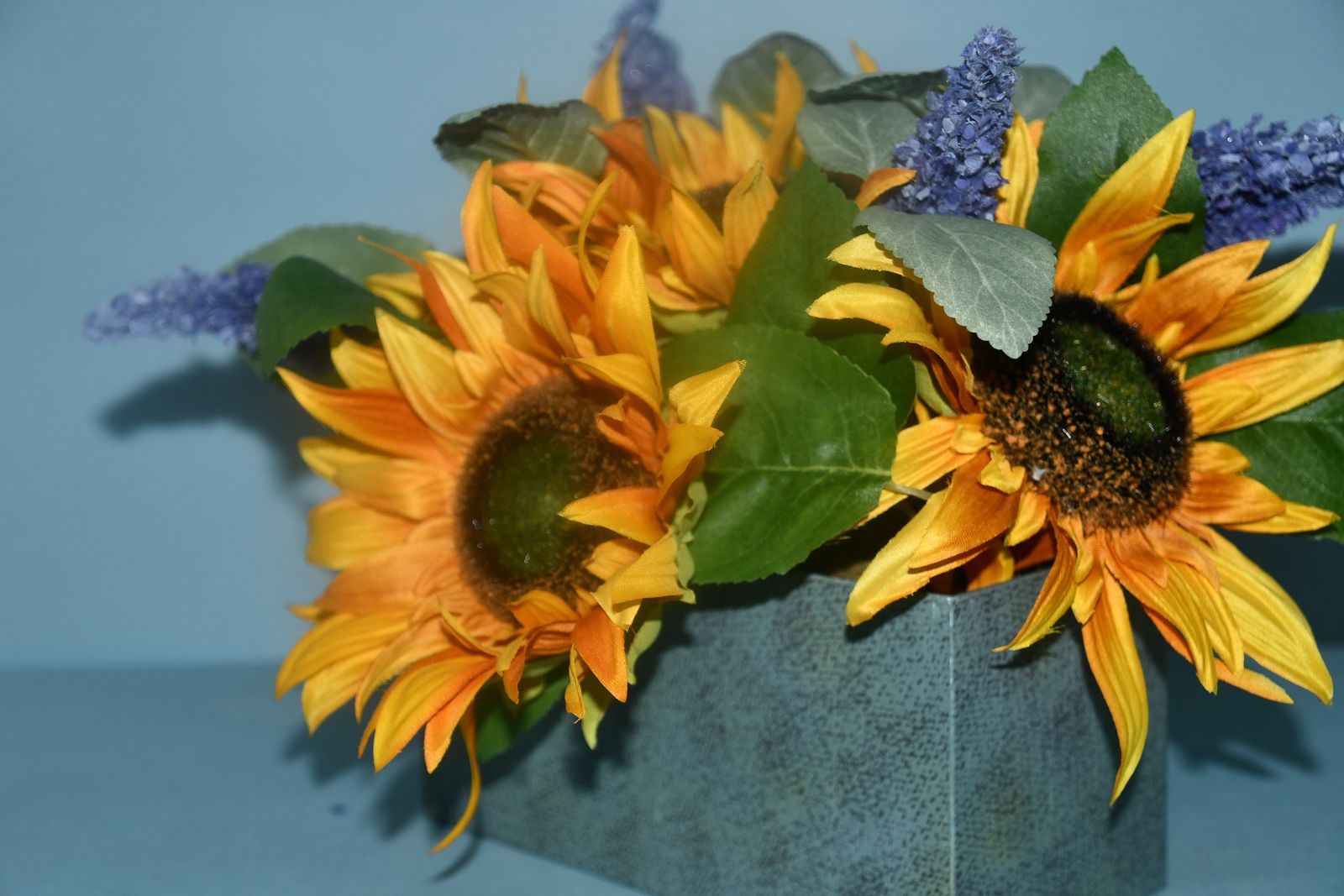 FALL "SUNFLOWER" ARRANGEMENT in METAL CONTAINER ~ 8" x 4" x 4" ~ PRETTY ~ DECOR ~ CLEAN ~ $5
