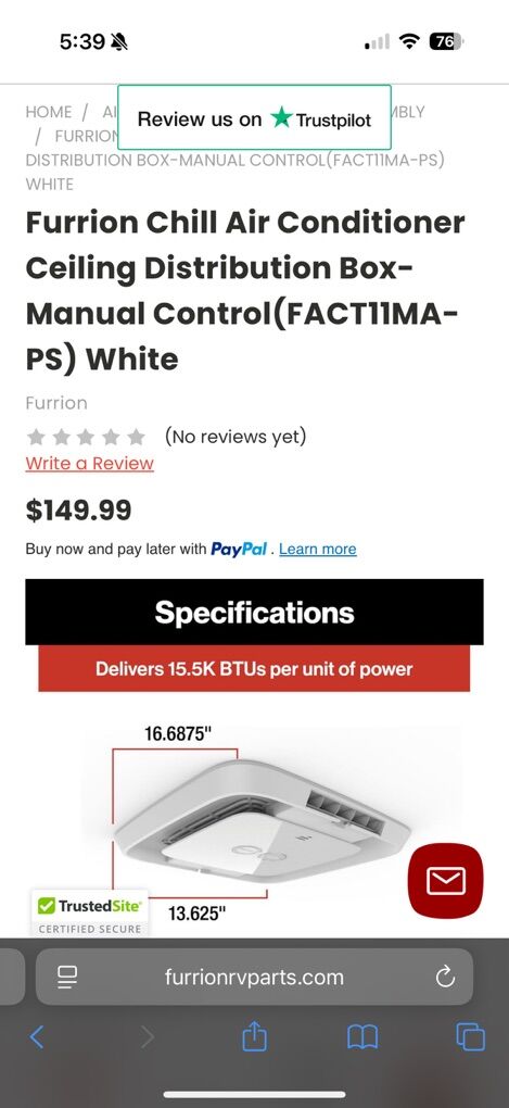 Furrion Chill Air Distribution Box RV White Nee