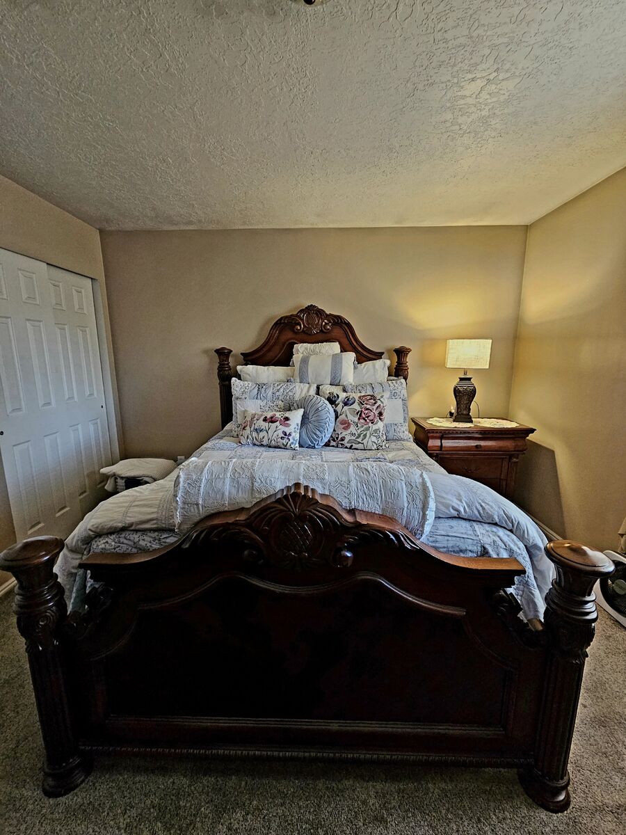 Solid Wood Queen Bed Frame – Beautiful Dark Wood (Mattress Not Included)