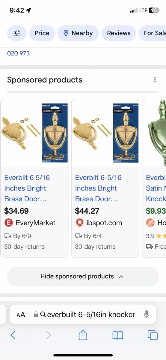 Everbilt 6-5/16 in. Satin Nickel Door Knocker - Brand New Hardware for Entry Doors