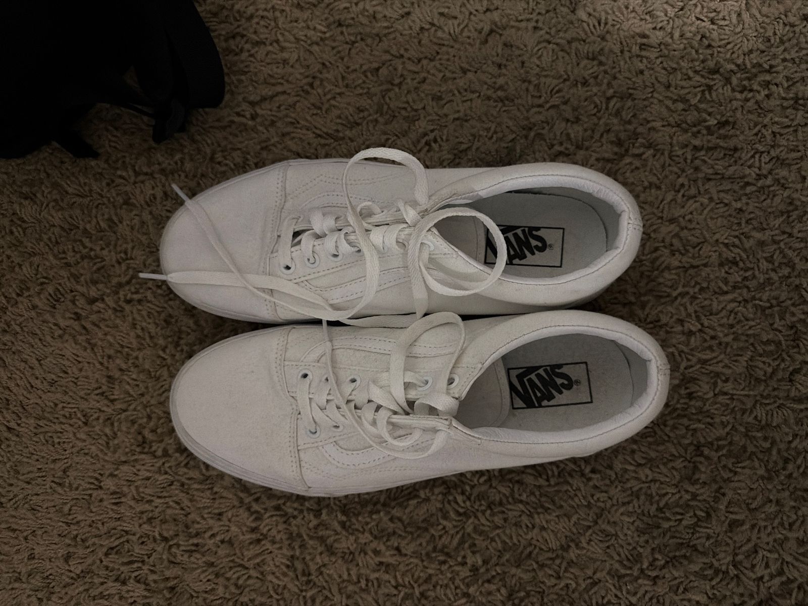 Vans Old Skool White Lace-Up Sneakers - Unisex Low Top Shoes Size 10 (No Box)