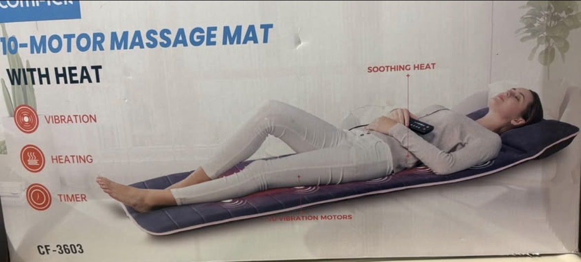 COMFIER CF-3603 10-Motor Massage Mat with Soothing Heat & Vibration - New
