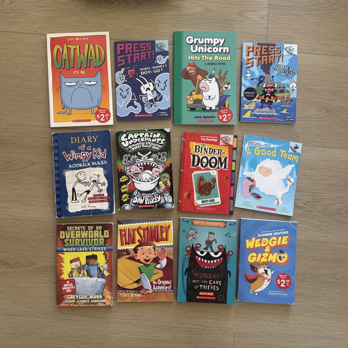 Scholastic Kids' Book Lot: Diary of a Wimpy Kid, Captain Underpants, Catwad, Flat Stanley & More