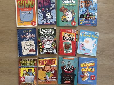 Scholastic Kids' Book Lot: Diary of a Wimpy Kid, Captain Underpants, Catwad, Flat Stanley & More