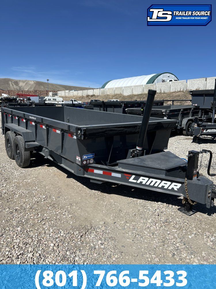 7x16 Lamar DT Dump Trailer - 24" Sides - 14K GVWR - Stabilizer Jacks, Telescopic