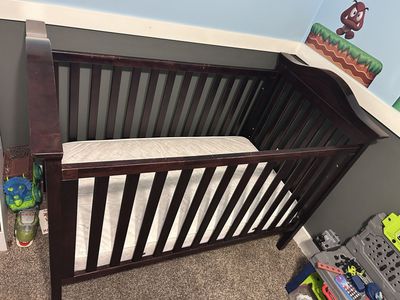 Solid Wood Brown Crib with Matress