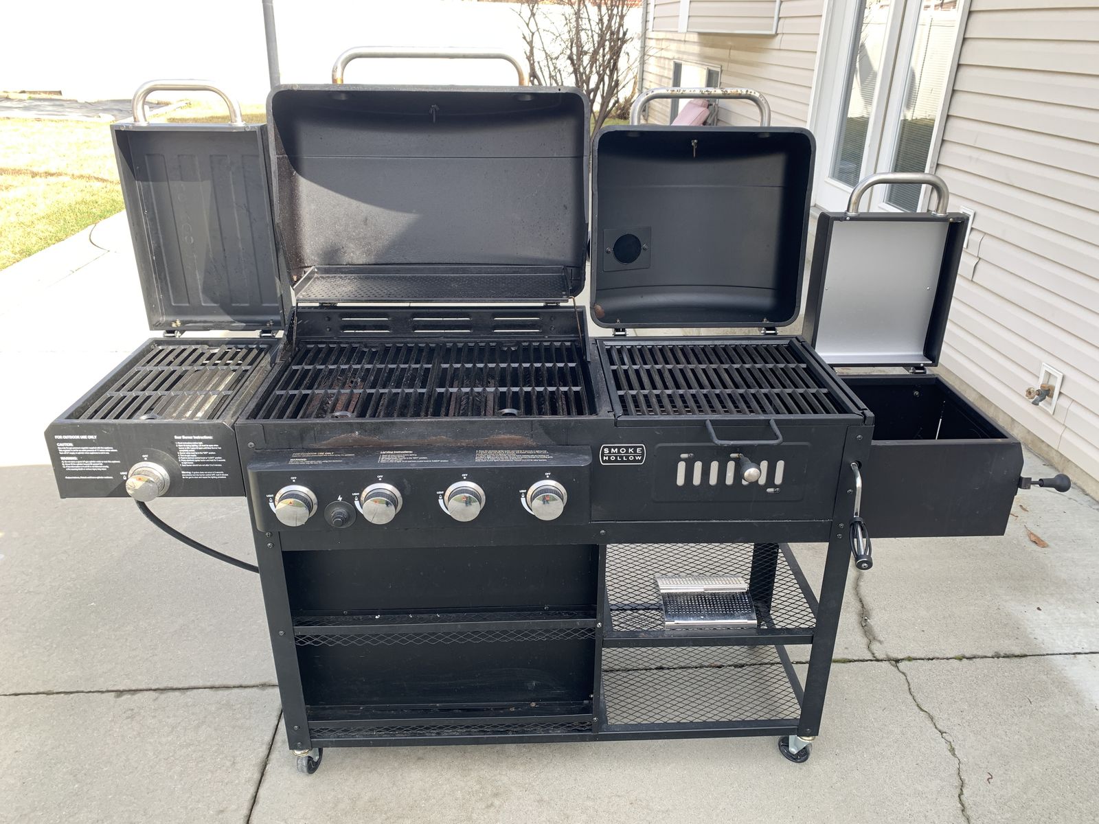 Smoke Hollow 4‑in‑1 Combo Grill – Propane + Charcoal + Smoker + Sear Burner