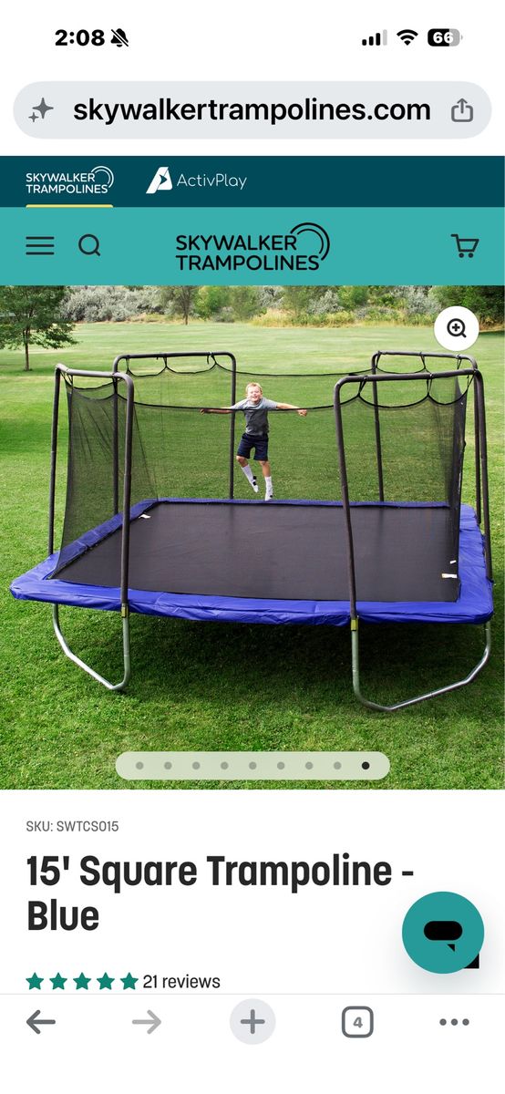 Skywalker 15x15 square square trampoline