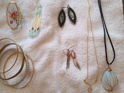 Assorted Jewelry Lot: Necklaces, Earrings, Bangles - Mixed Materials & Styles