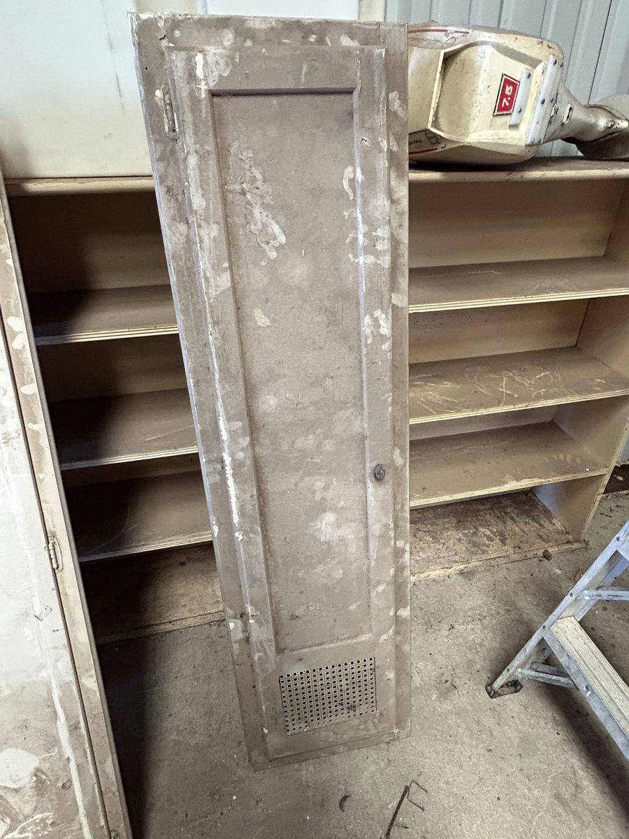 Vintage Built-In Wooden Ironing Board Cabinet with Mesh Vent Panel