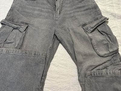 Bershka Women's Grey Denim Cargo Pants Size 10