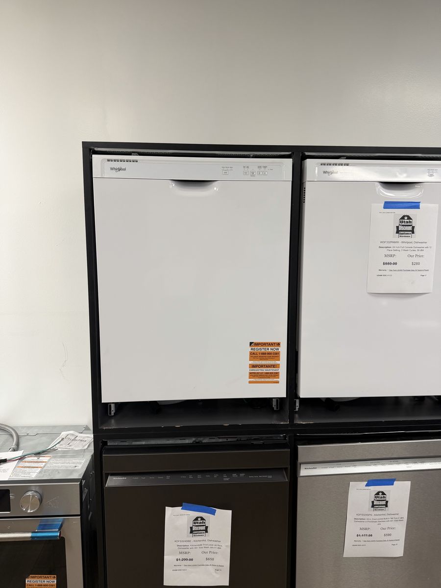 NEW WHIRLPOOL WHITE FRONT CONTROL DISHWASHER