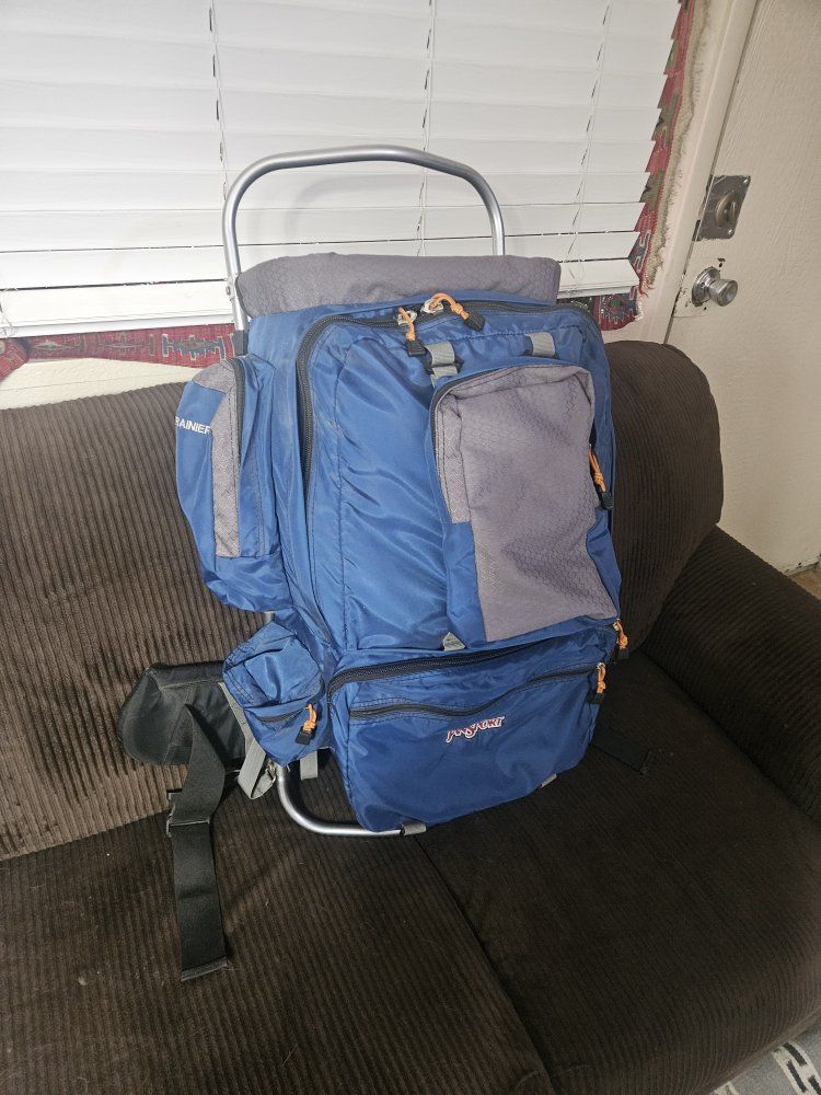 JanSport Ranier External Aluminum Frame Hiking Backpack, Like New Shape, Blue