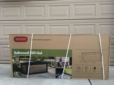 New in Box - Keter Ashwood 150 Gallon Outdoor Resin Deck Box