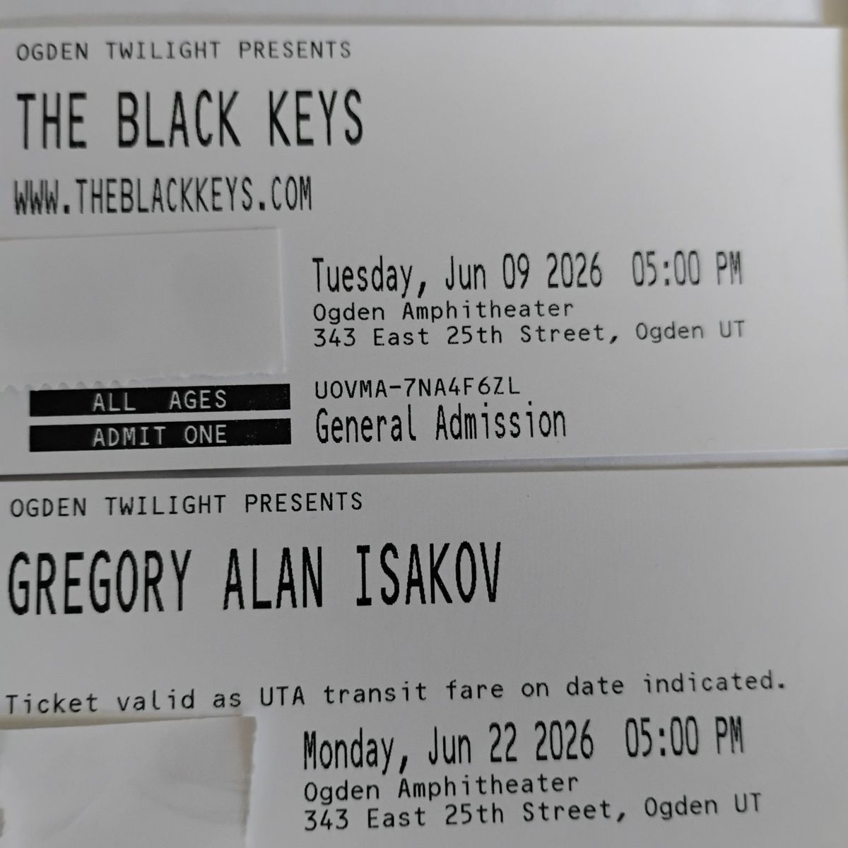 Gregory Alan Isokov June 22 Ogden Sold Out
