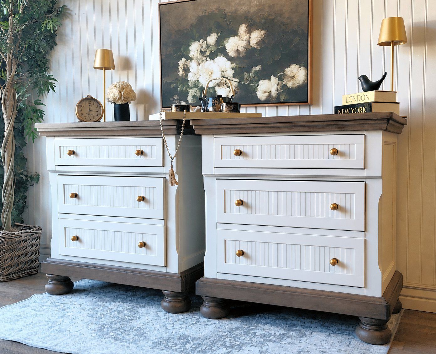 XL Ashley 3 Drawer Nightstands - Fluted, Hidden Drawers