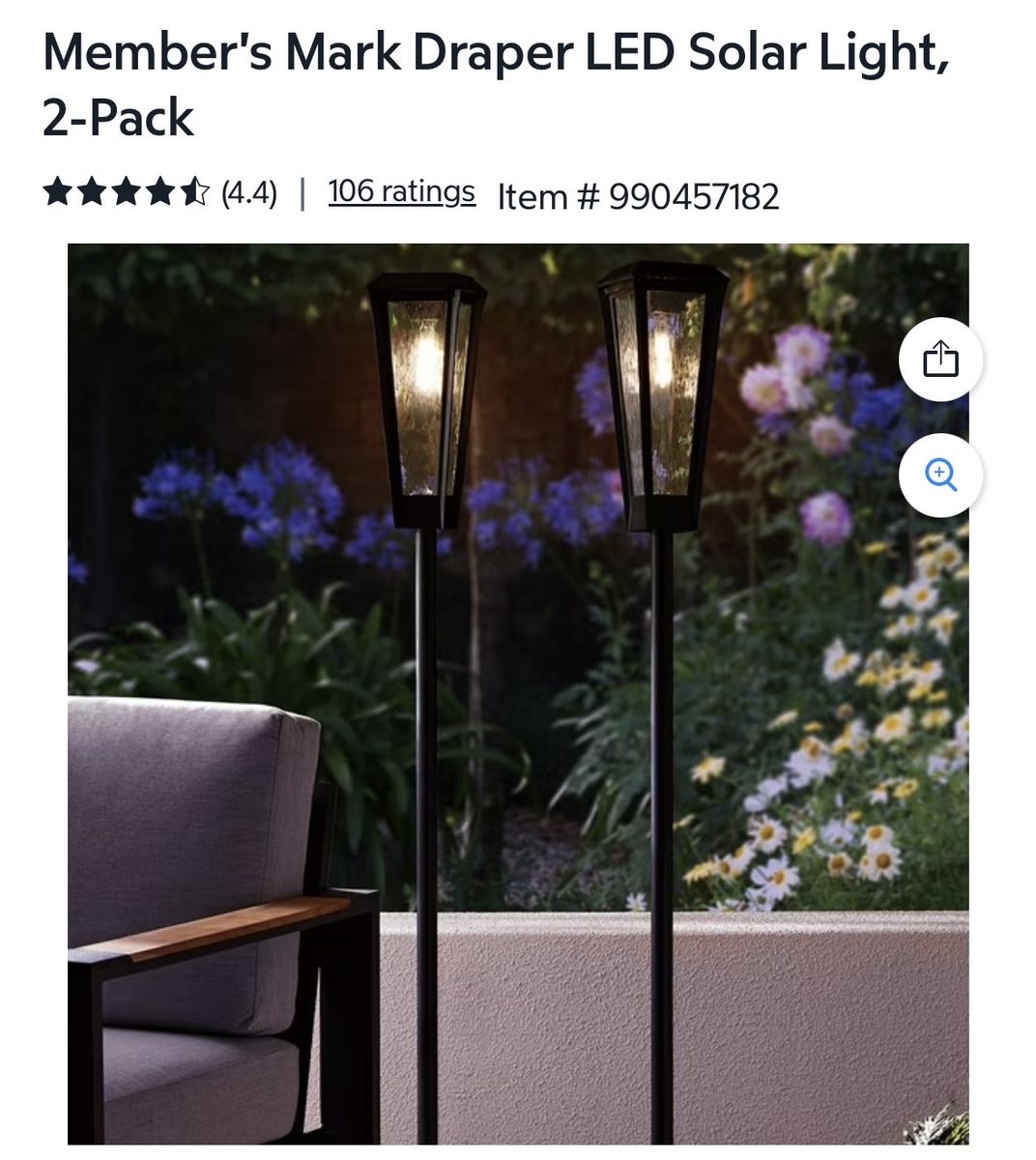 Member's Mark Draper Solar Lamp 2-Pack - Brand New / Opened Box