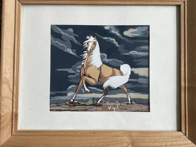 Vintage Frank Vigil Silkscreen Print Brown Horse Tewa Enterprises 1970s