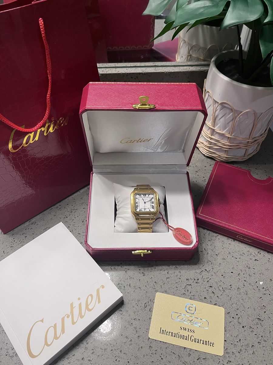 Cartier Santos de Cartier Gold Automatic Watch with Box and Papers