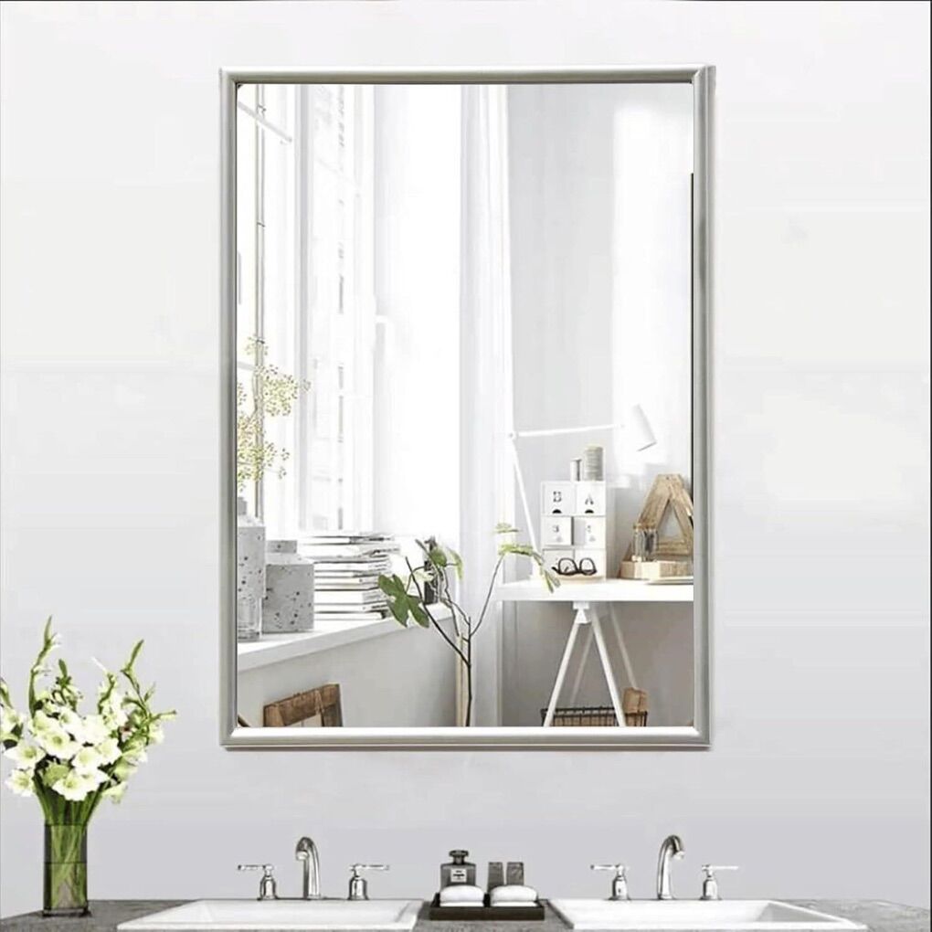 Silver Wall Mirror, Metal Borders, 22x30