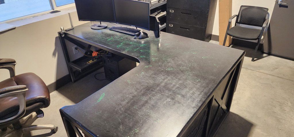 Custom L-Shaped Desk with US Flag Design - Black, Heavy-Duty