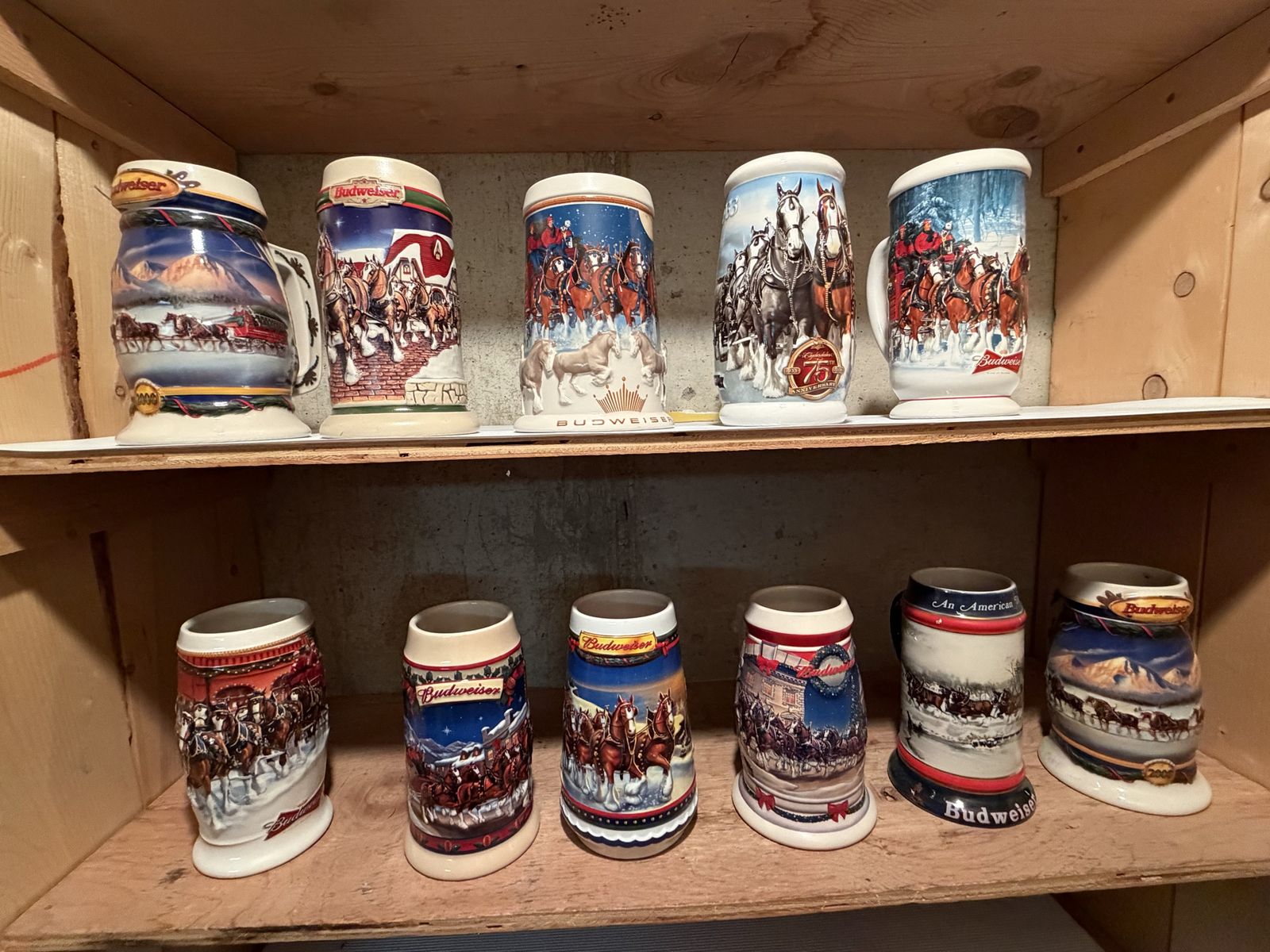 Vintage Budweiser Clydesdale Beer Stein Collection - Set of 11 Collectible Mugs