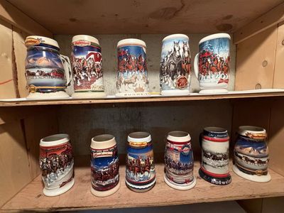 Vintage Budweiser Clydesdale Beer Stein Collection - Set of 11 Collectible Mugs
