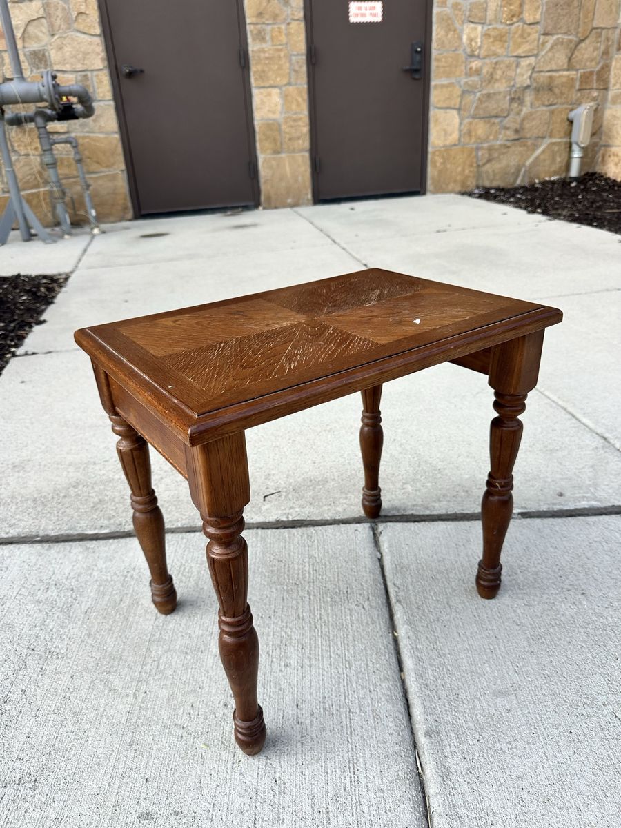 Vintage Wooden Side Table with Turned Legs