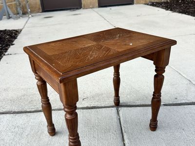 Vintage Wooden Side Table with Turned Legs