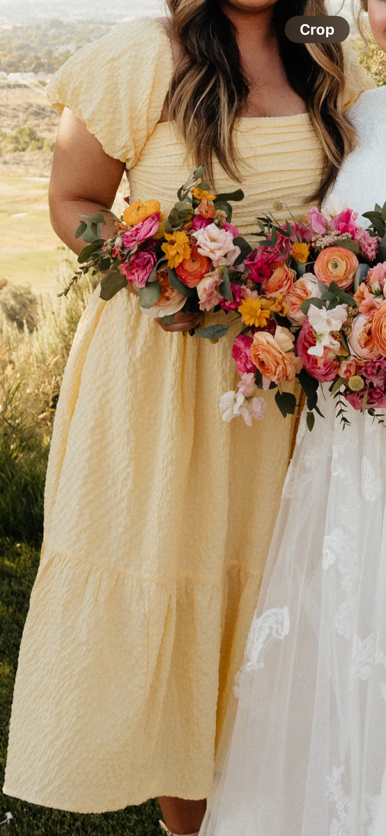 Yellow puff sleeve midi dress Abercrombie & Fitch