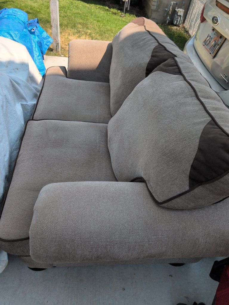 Set of 2 Black Armchairs and light Brown Fabric Sofa