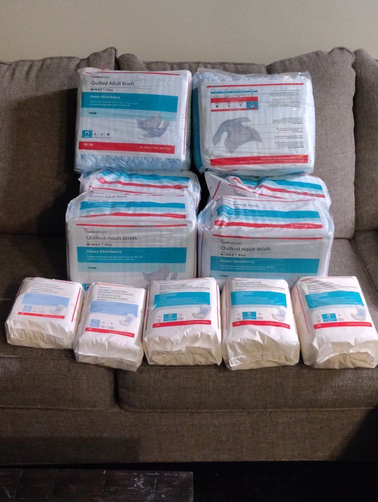 Huge Incontinence Supply Lot - 6 Packs Large Briefs + 5 Packs Pads - Brand New