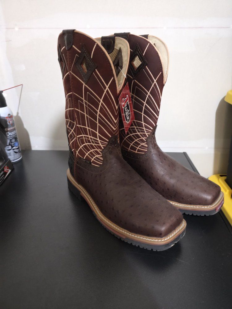 Justin Boots Men's SE4835 Ostrich Western Work Boots - Brown, Size 11D, Oil & Slip Resistant