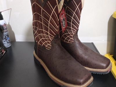 Justin Boots Men's SE4835 Ostrich Western Work Boots - Brown, Size 11D, Oil & Slip Resistant