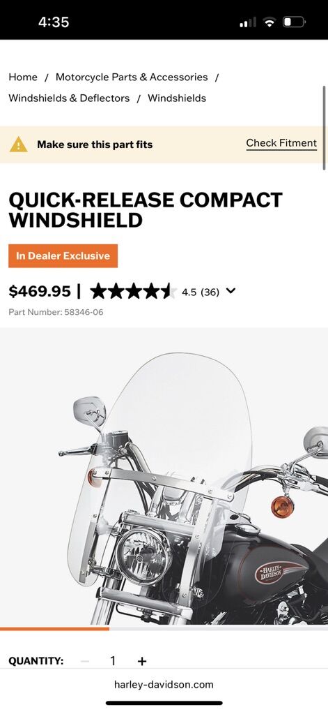 Harley Davidson 39mm QD windshield