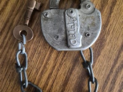 Adlake Railroad Padlock with Chain and Key - Vintage Collectible Lock, Used