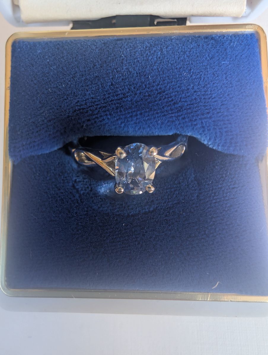 Blue Sapphire Engagement Ring with Two Round Diamonds