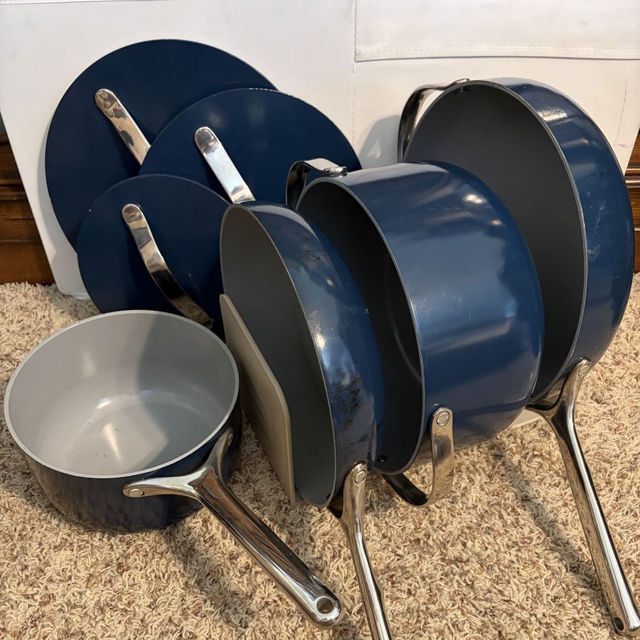 Caraway Ceramic Nonstick Cookware Set - Navy Blue, 7-Piece with Storage