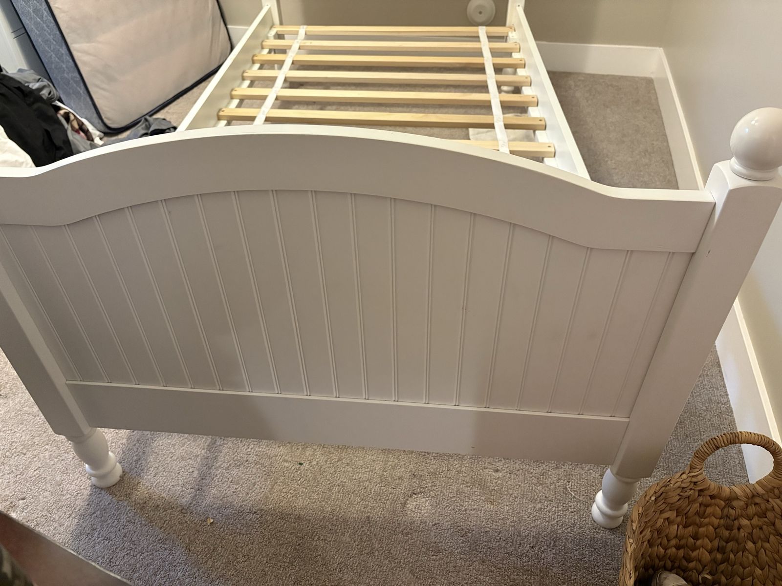 Pottery Barn Kids White Beadboard Twin Bed Frame with Slats