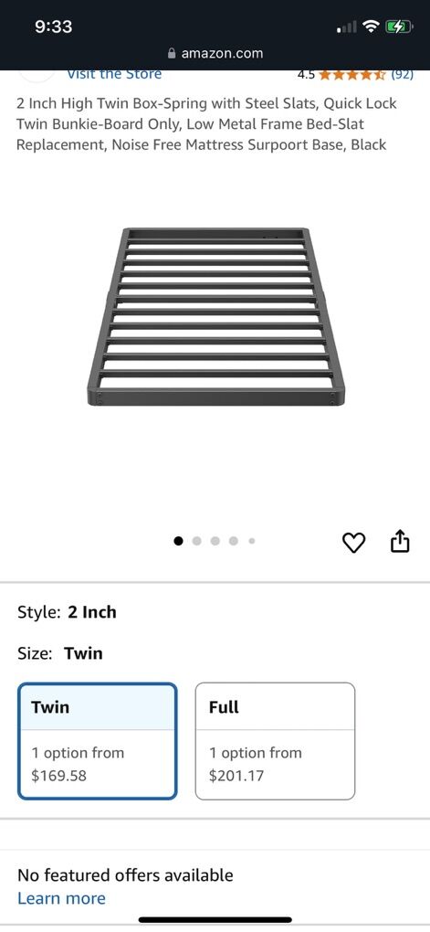 Twin Size 2 Inch Metal Bunkie Board, New