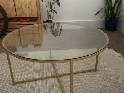 Gold Metal Frame Round Glass Coffee Table - Modern Minimalist Design, UsedGood