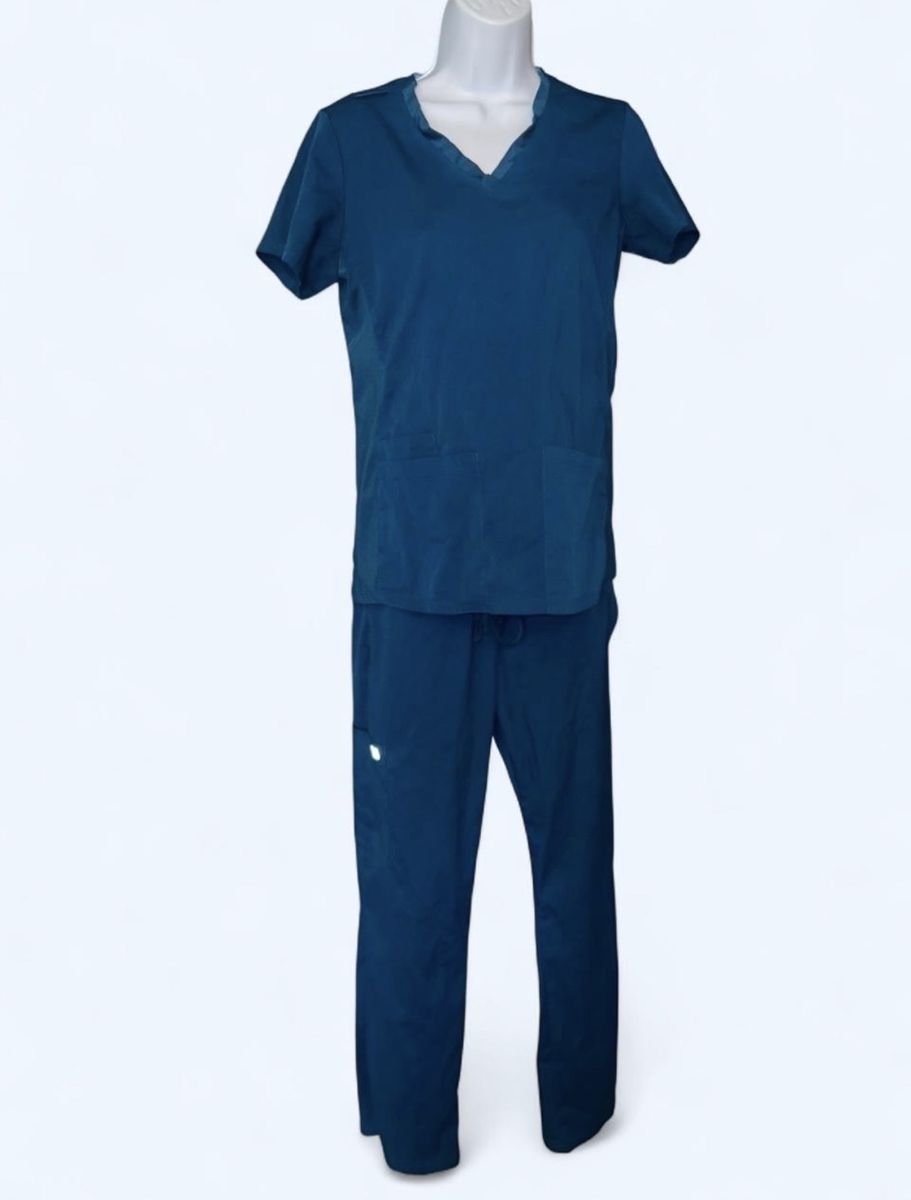 Short Sleeve V-Neck Teal Blue Edge by IRG Medical Scrub Set Size Small