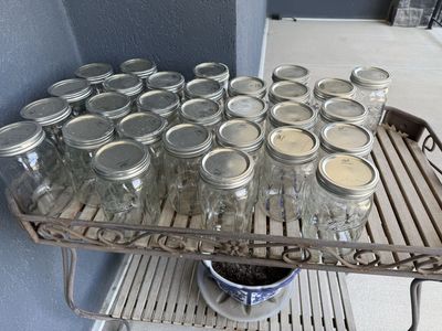 Lot of 29 Ball 16oz (Pint) Regular Mouth Mason Jars with Lids - Clear Glass Canning Jars