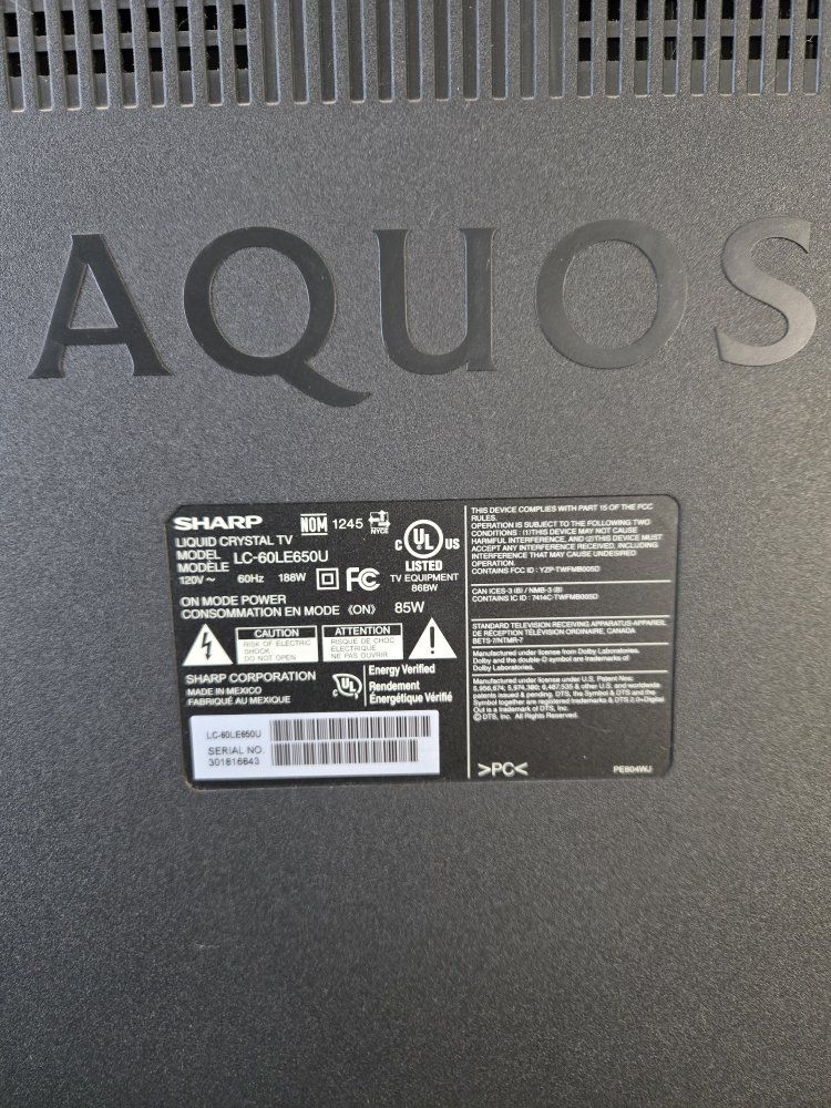 Sharp AQUOS LC-60LE650U 60-inch 1080p Smart LED TV - Great Condition