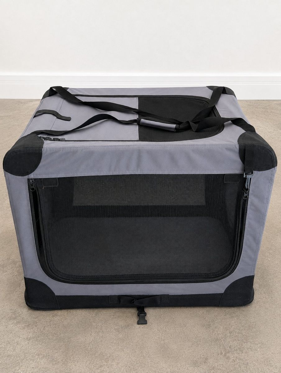 Soft-Sided Folding Pet Crate - Gray Portable Travel Kennel