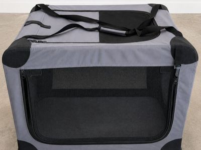 Soft-Sided Folding Pet Crate - Gray Portable Travel Kennel