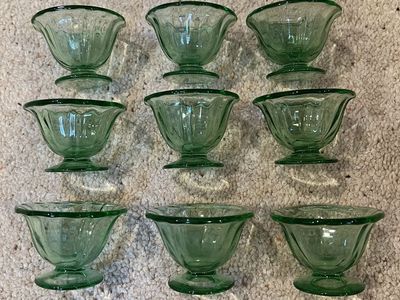 Green Depression Glass Individual Salt Dips/Cellars - Matching Set of 9