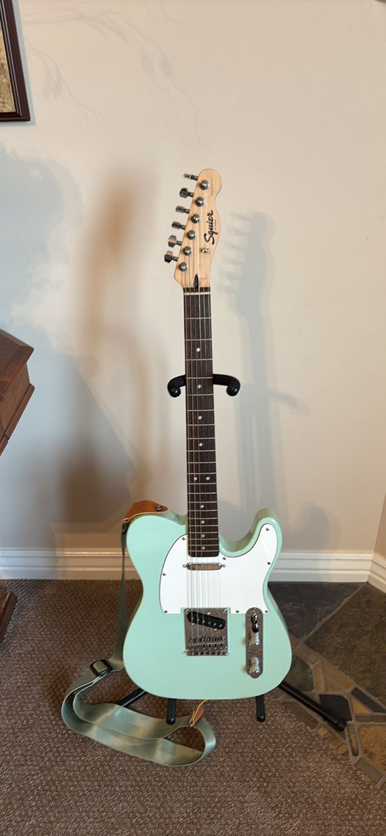 Squier Telecaster Electric Guitar - Surf Green with New Strings & Matching Strap